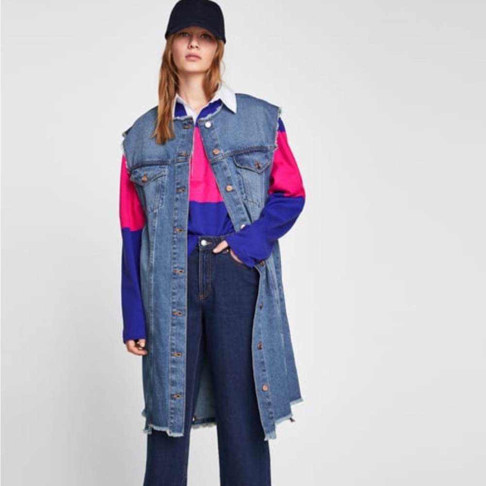 Zara oversized denim coat jacket long vest XS
